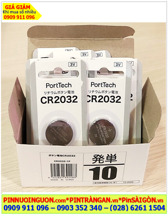 COMBO 01hộp=10vỉ (Loại vỉ 01viên) Pin 3v lithium PORTECH CR2032-1P chính hãng _Giá chỉ 248.000/HỘP